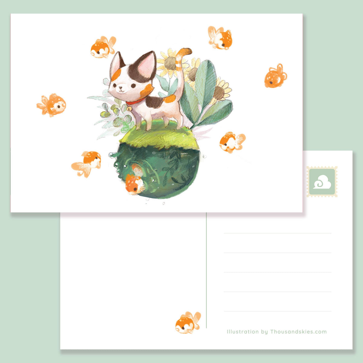 Postcard Calico and Goldfish