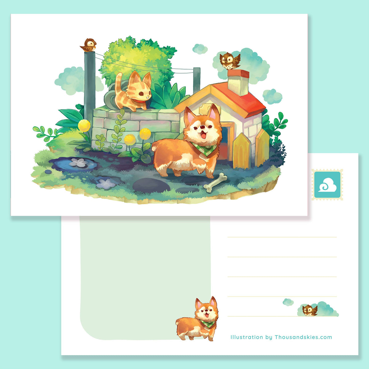 Postcard A Corgi and a Kitten