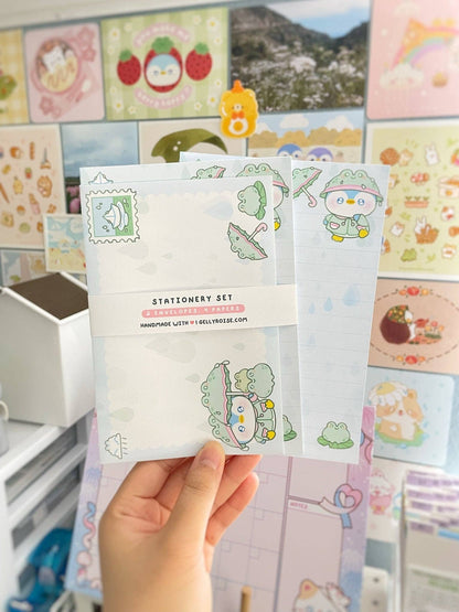 Rainy Day Penguin Paper & Envelope Stationery Set
