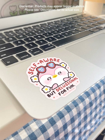 Self-aware but Delusional for Fun Penguin Waterproof Sticker: With packaging