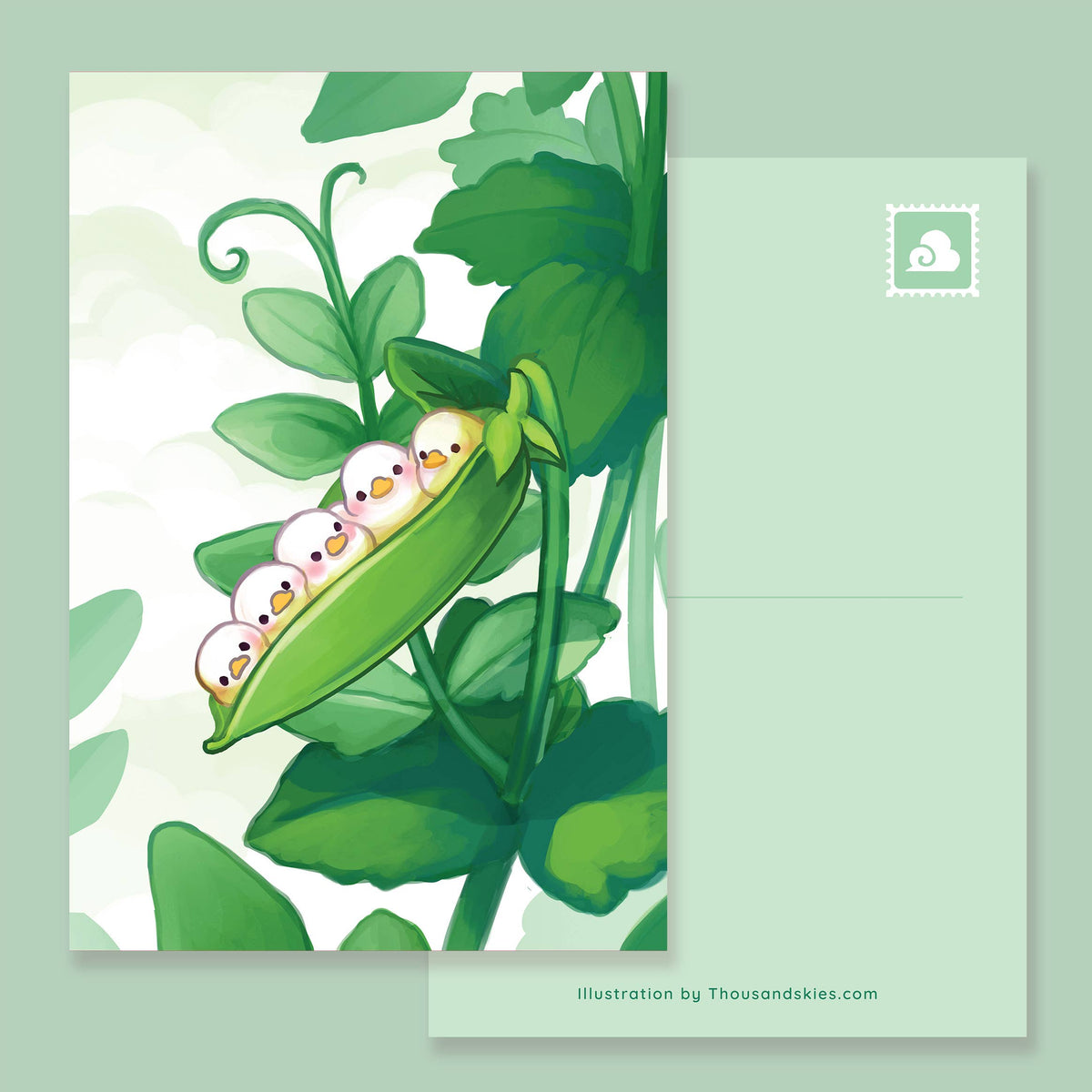 Postcard Ducklings in a Peapod