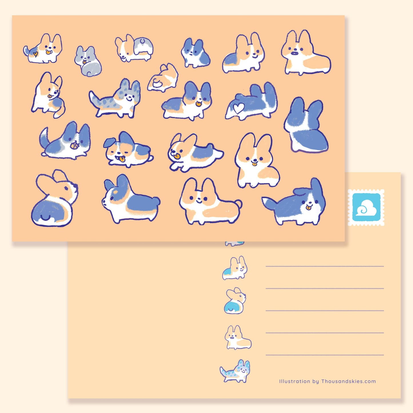 Postcard Lots of Corgis